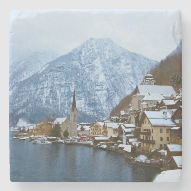 Dorf Hallstatt auf dem See - Salzburg Österreich Steinuntersetzer (Vorderseite)