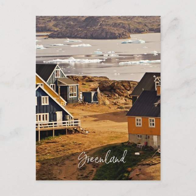 Dorf in Grönland, landschaftliches Landschaftsbild Postkarte (Vorderseite)