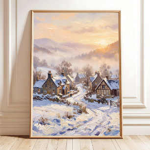 Dorf-Leinwanddruck zur goldenen Stunde Poster