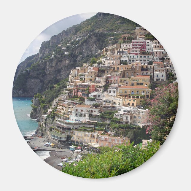 Dorf Positano an der Amalfiküste runder Magnet (Vorne)