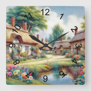 Dorf Quadratische Wanduhr