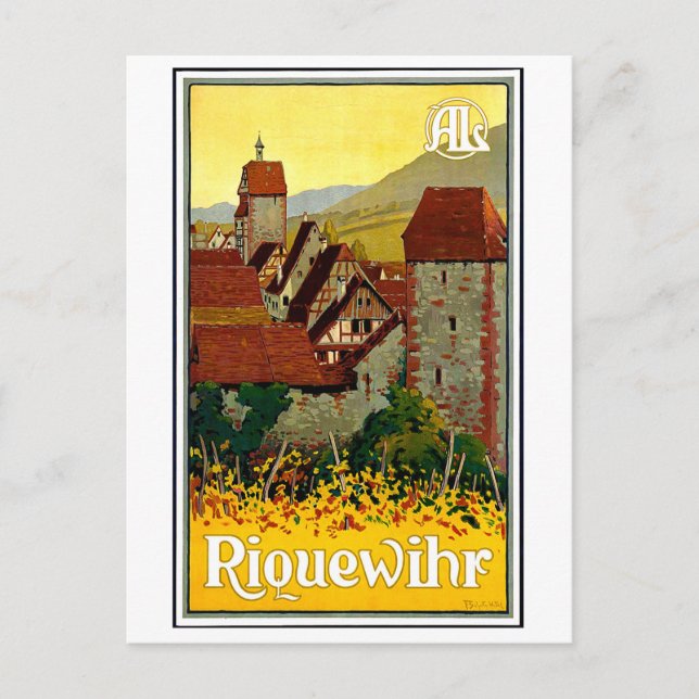 Dorf Riquewihr, Elsass, Frankreich, Vintage Postkarte (Vorderseite)