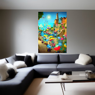 Dorf, Strand, Ozean   AI Art Poster