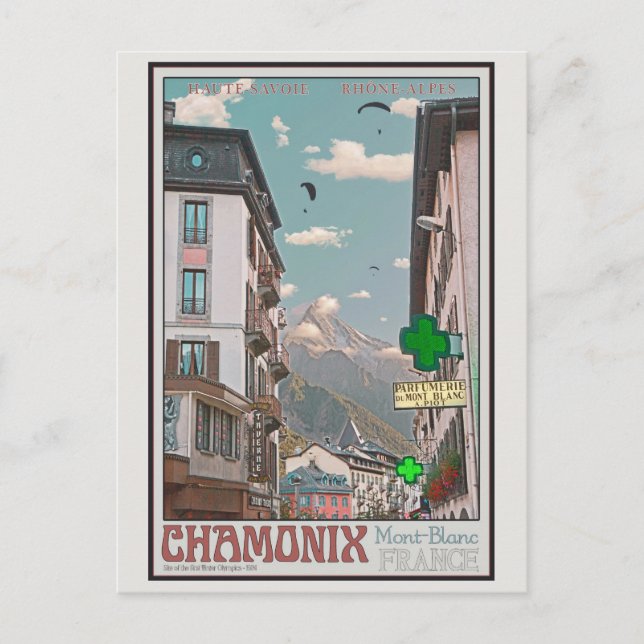 Dorf von Chamonix (weiß) Postkarte (Vorderseite)