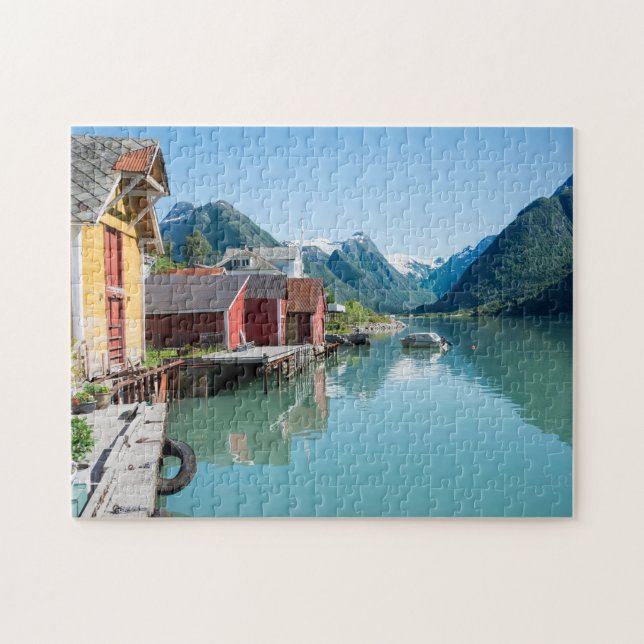 Dorf von Fjærland und ein Fjord in (Horizontal)