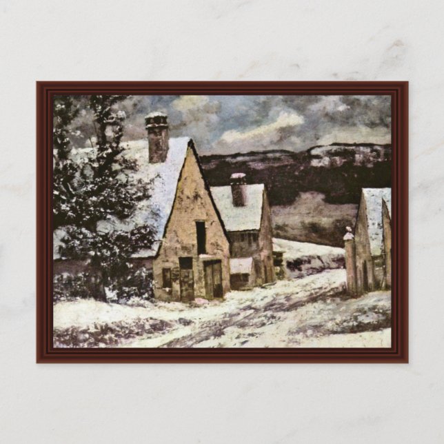 Dorfausfahrt im Winter mit Courbet Gustave Postkarte (Vorderseite)