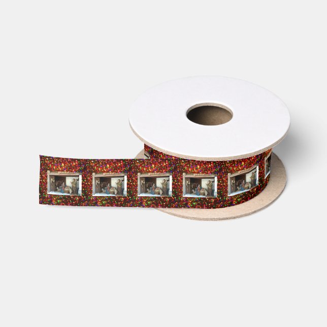 Dorfkrippe unter Canopy mehrfarbige Sterne Satinband (Spule)