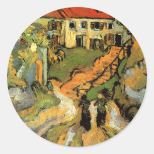 Dorfstraße und Treppe Auvers, Figuren Runder Aufkleber