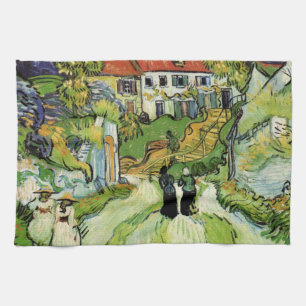 Dorfstraße und Treppen Auvers, Figuren Geschirrtuch