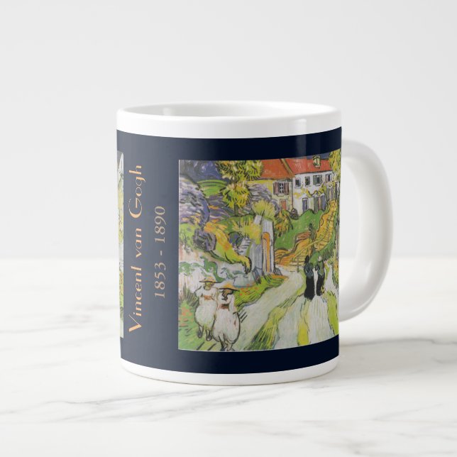 Dorfstraße und Treppen in Auvers mit Zahlen Jumbo-Tasse (Vorderseite Rechts)