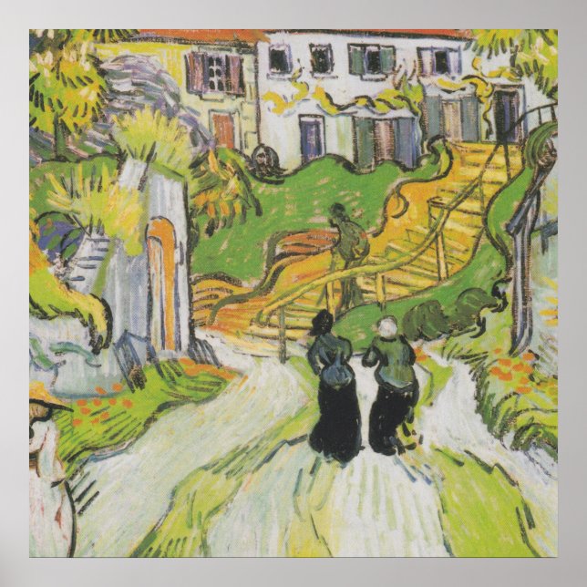 Dorfstraße und Treppen in Auvers mit Zahlen Poster (Vorne)