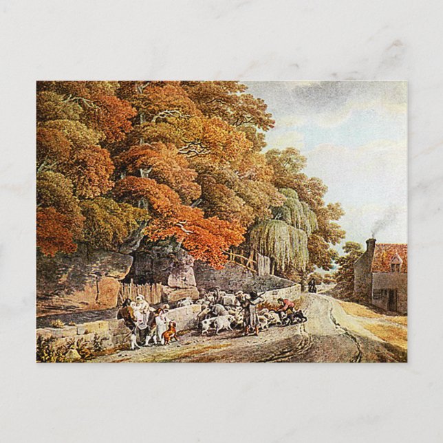 Dorfszene Aquarellmalerei Postcard! Postkarte (Vorderseite)