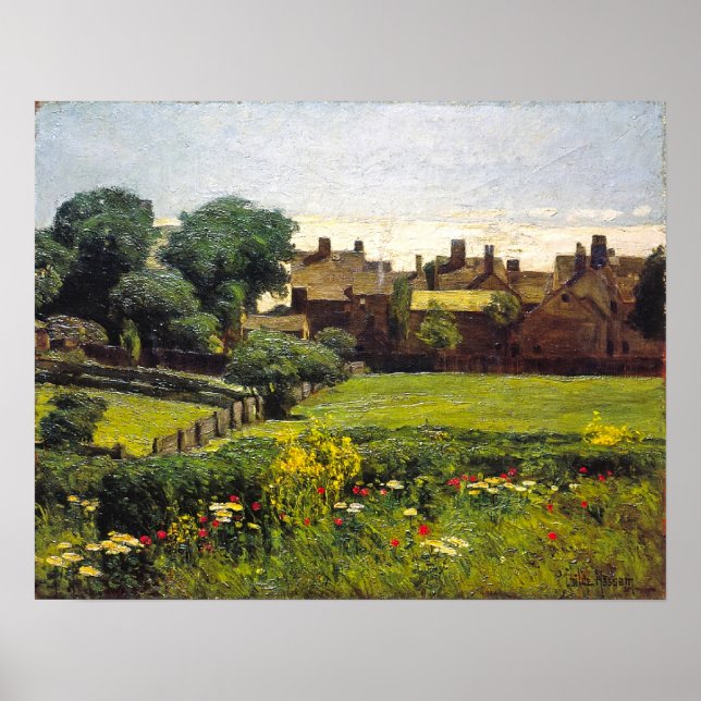 Dorfszene, Childe Hassam Poster (Vorne)