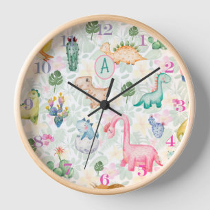 DORKY DINOSAURS Monogram Kids Baby Decor Uhr