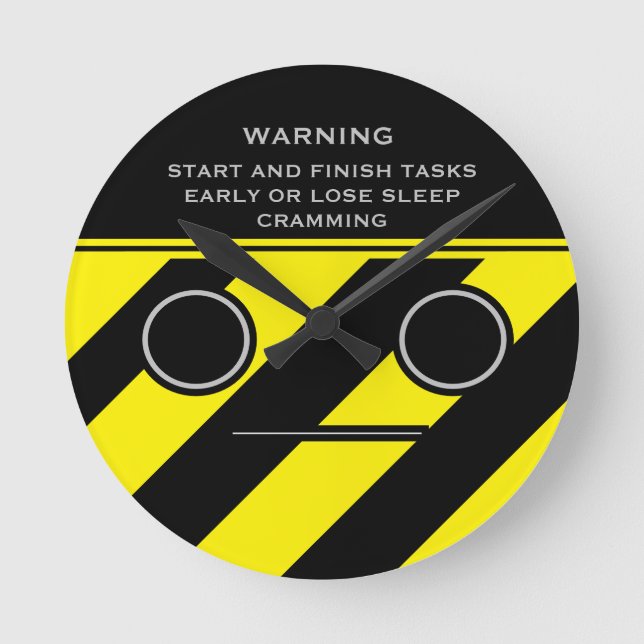 Dorm Study Warning Cauning Tape Emoji Face Runde Wanduhr (Vorderseite)