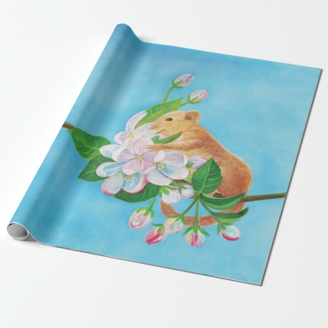 Dormaus auf blühendem Apfelzweig Geschenkpapier (Ungerollt)