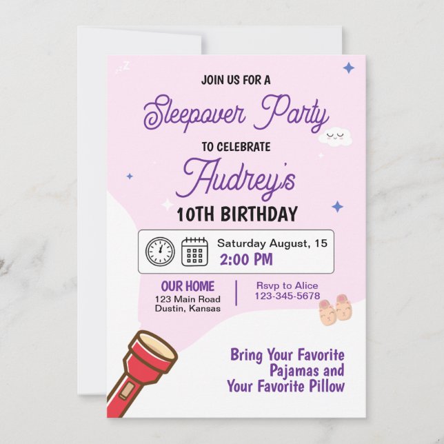Dormir Pajama Party Anniversaire Invitation (Devant)