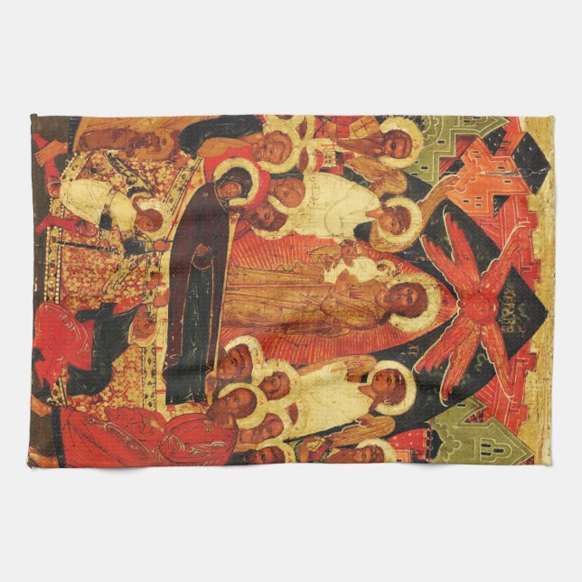 Dormition der Mutter Gottes orthodoxe Ikone Geschirrtuch (Horizontal)