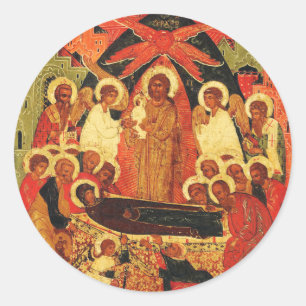 Dormition der Mutter Gottes orthodoxe Ikone Runder Aufkleber