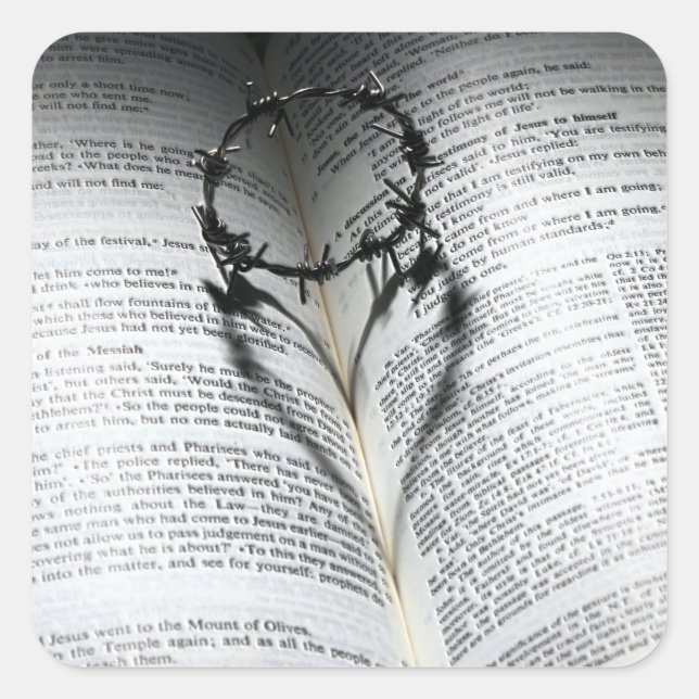 Dornenkrone Herz und Bibel Quadratischer Aufkleber (Vorderseite)