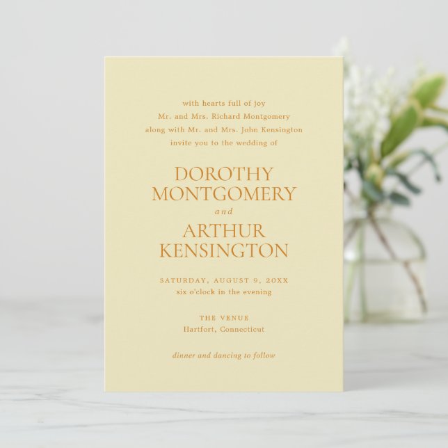 Dorothy Butter Yellow Elegant Wedding Einladung (Stehend Vorderseite)