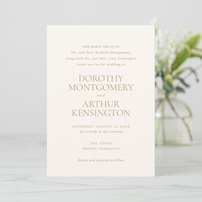Dorothy Ivory and Gold Elegante Wedding Einladung (Stehend Vorderseite)