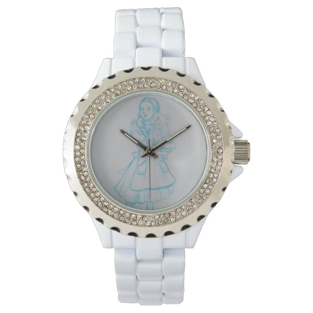 Dorothy und Toto blue Sketch Kristall Watch Armbanduhr (Vorderseite)