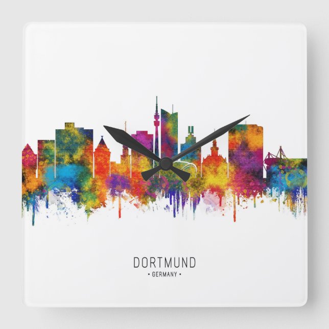 Dortmund Germany Skyline Quadratische Wanduhr (Vorderseite)