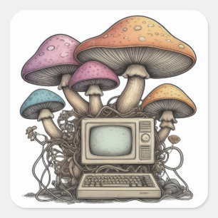 DOS Mushrooms Quadratischer Aufkleber
