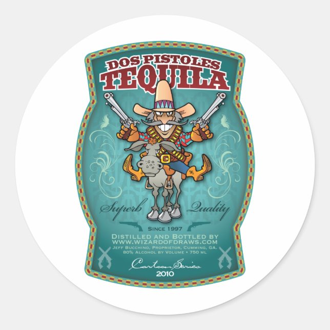 Dos Pistoles Tequila Runder Aufkleber (Vorderseite)