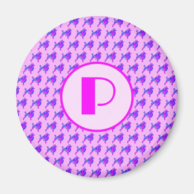 Dose Pink & Blue Silhouette Monogramm Magnet (Vorne)