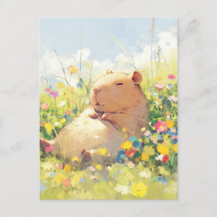 Dösender Capybara auf einer sommerlichen Wildblume Postkarte