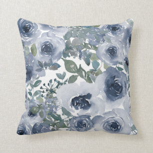 Dosenpulver Grau blaue Wasserfarbe Blumenakzent Kissen