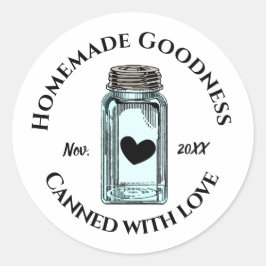 Dosiert mit Liebe hausgemachte Goodness Mason Jar Runder Aufkleber