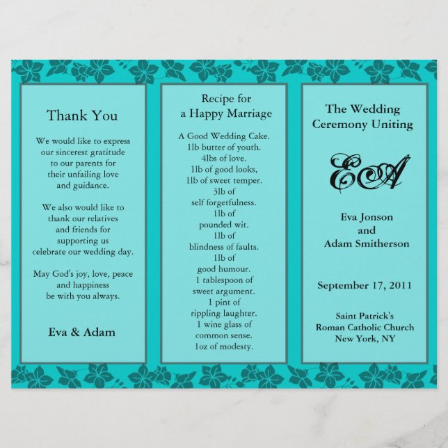 Dossier du programme de mariage Turquoise floral (Devant)