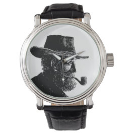 Dot-and-Line-Portrait: Kleiner alter Mann rauchen  Armbanduhr