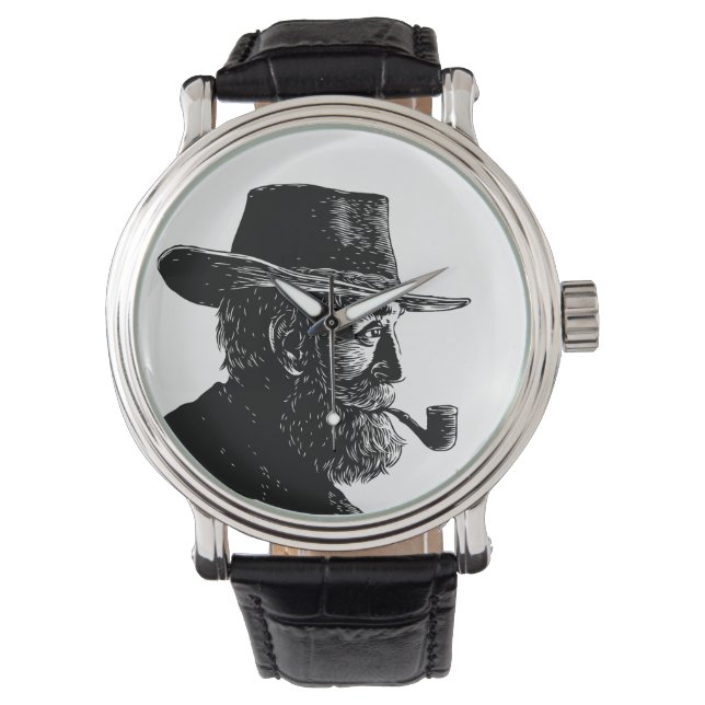Dot-and-Line-Portrait: Kleiner alter Mann rauchen  Armbanduhr (Vorderseite)