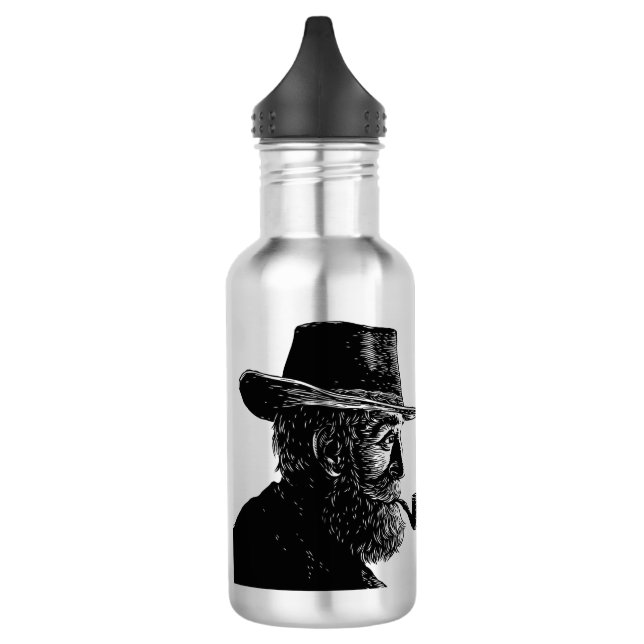 Dot-and-Line-Portrait: Kleiner alter Mann rauchen  Edelstahlflasche (Links)