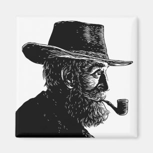 Dot-and-Line-Portrait: Kleiner alter Mann rauchen Magnet