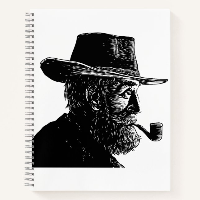 Dot-and-Line-Portrait: Kleiner alter Mann rauchen  Notizbuch (Vorderseite)