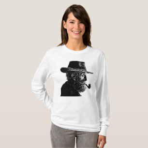Dot-and-Line-Portrait: Kleiner alter Mann rauchen T-Shirt