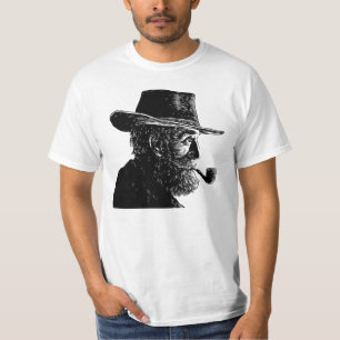 Dot-and-Line-Portrait: Kleiner alter Mann rauchen T-Shirt