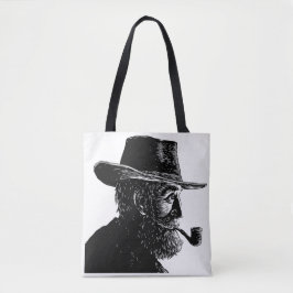 Dot-and-Line-Portrait: Kleiner alter Mann rauchen  Tasche
