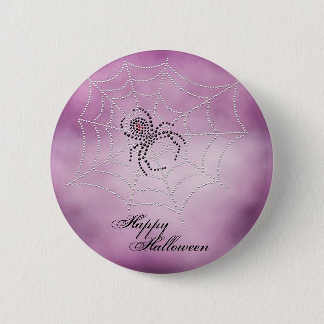 Dot Art Black Widow Spider im Web Button (Vorderseite)