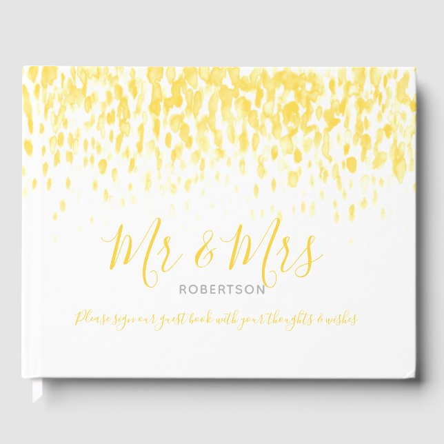 Dot Art Kaskade Custom warm gelbe Hochzeit Gästebuch (Vorderseite)