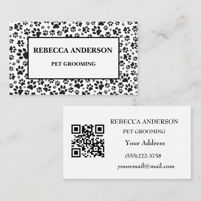 Dot Business Card für Hunde schwarz und weiß Polka Visitenkarte (Vorne/Hinten)