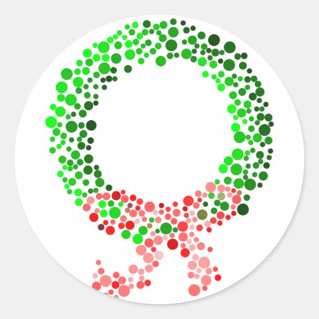 Dot Christmas Kranz mit Bow Runder Aufkleber (Vorderseite)