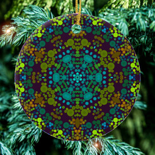 Dot Mandala Blume Blau Gelb und Rosa Keramik Ornament