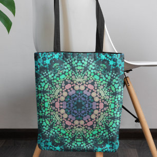 Dot Mandala Blume Blau Grün und Rosa Tasche