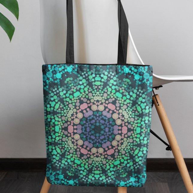 Dot Mandala Blume Blau Grün und Rosa Tasche (Von Creator hochgeladen)